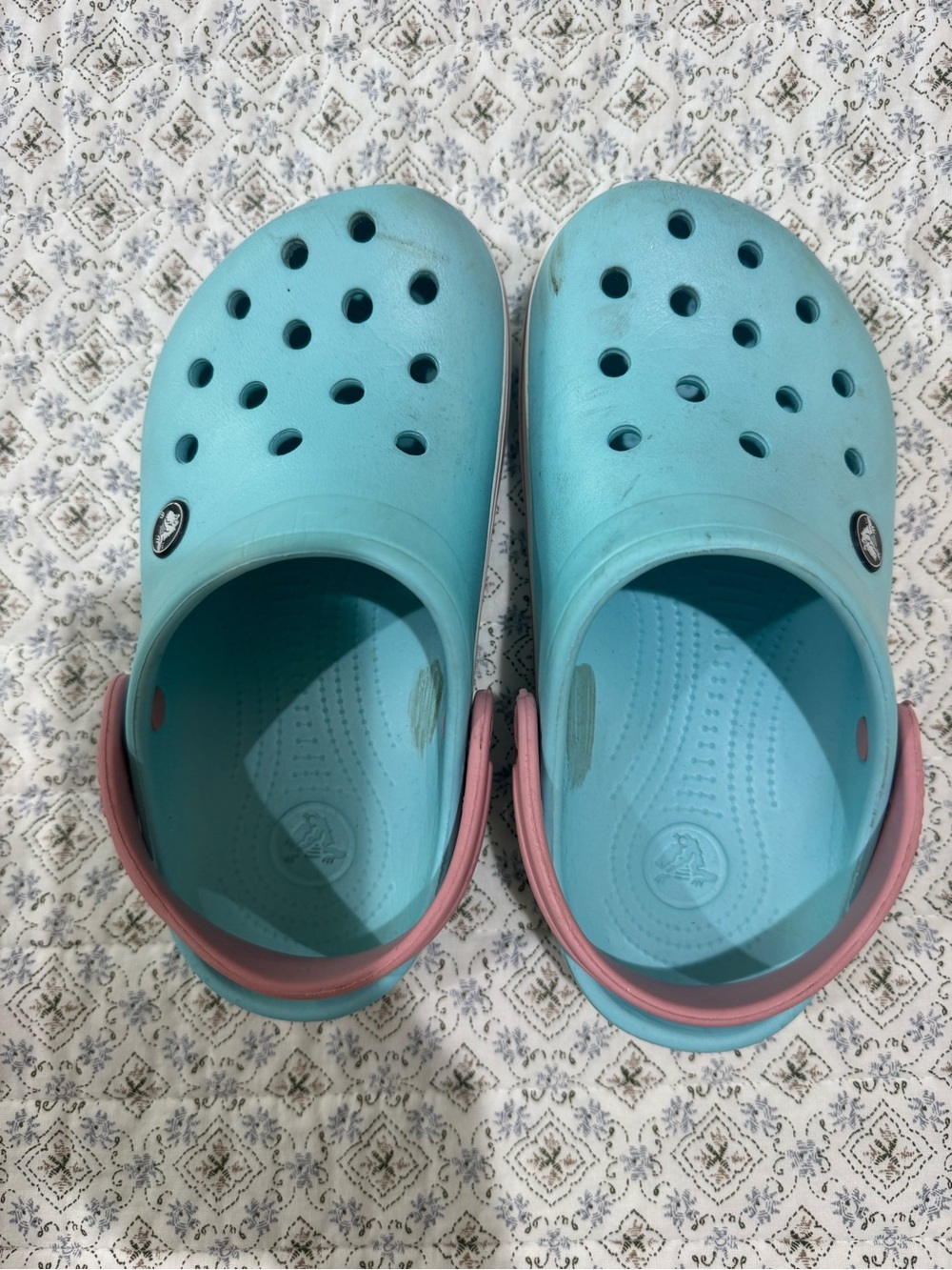 CROCS Kids Aqua Clog Sandals with Pink Heel Straps
